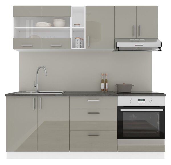 Set haaus V12, Gri Lucios/Alb, MDF, Blat Thermo 28 mm, L 200 cm