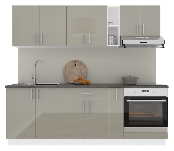 Set haaus V14, Gri Lucios/Alb, MDF, Blat Thermo 28 mm, L 220 cm