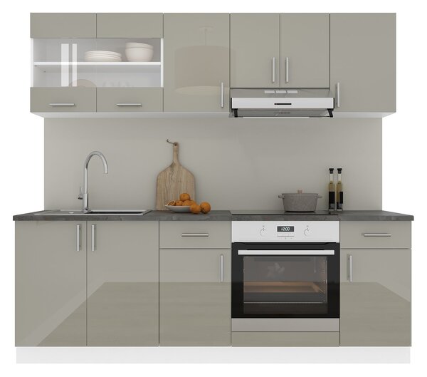 Set haaus V13, Gri Lucios/Alb, MDF, Blat Thermo 28 mm, L 220 cm