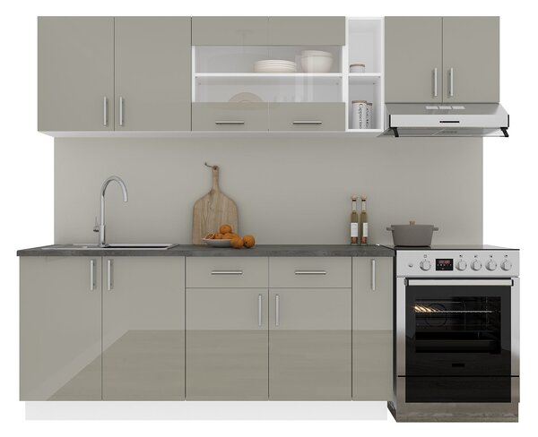 Set haaus V16, Gri Lucios/Alb, MDF, Blat Thermo 28 mm, L 240 cm