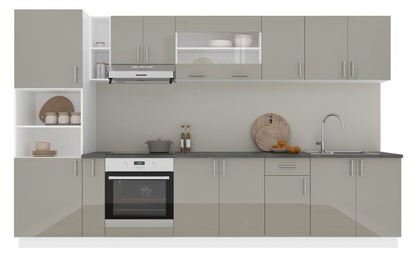 Set haaus V33, Gri Lucios/Alb, MDF, Blat Thermo 28 mm, L 340 cm