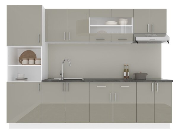 Set haaus V23, Gri Lucios/Alb, MDF, Blat Thermo 28 mm, L 280 cm