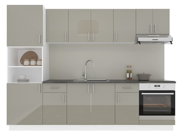Set haaus V24, Gri Lucios/Alb, MDF, Blat Thermo 28 mm, L 280 cm