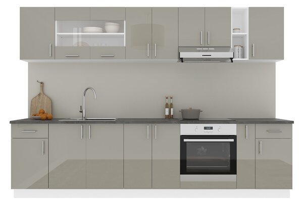 Set haaus V25, Gri Lucios/Alb, MDF, Blat Thermo 28 mm, L 300 cm