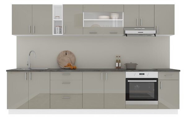 Set haaus V28, Gri Lucios/Alb, MDF, Blat Thermo 28 mm, L 320 cm