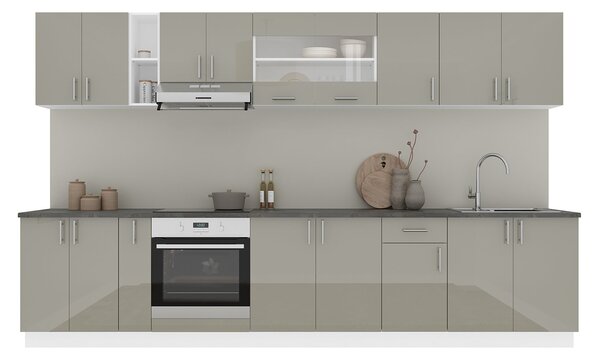 Set haaus V32, Gri Lucios/Alb, MDF, Blat Thermo 28 mm, L 340 cm