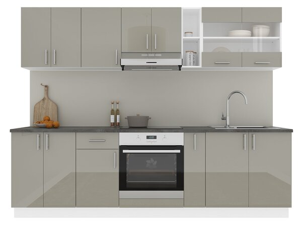 Set haaus V19, Gri Lucios/Alb, MDF, Blat Thermo 28 mm, L 260 cm