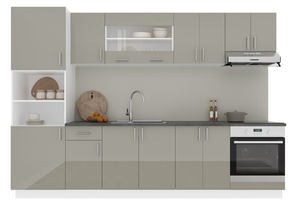 Set haaus V27, Gri Lucios/Alb, MDF, Blat Thermo 28 mm, L 300 cm
