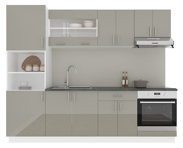Set haaus V20, Gri Lucios/Alb, MDF, Blat Thermo 28 mm, L 260 cm