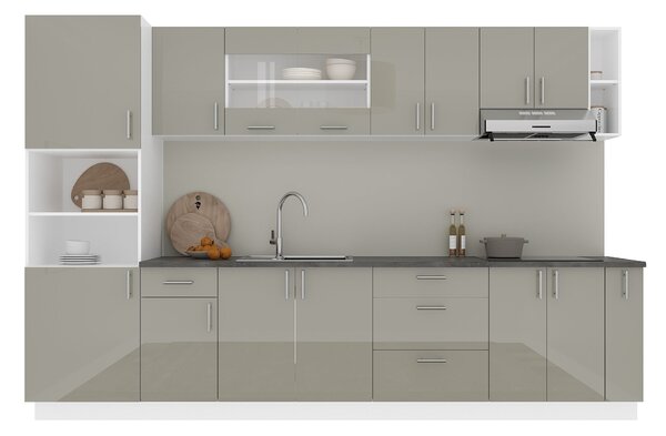 Set haaus V29, Gri Lucios/Alb, MDF, Blat Thermo 28 mm, L 320 cm