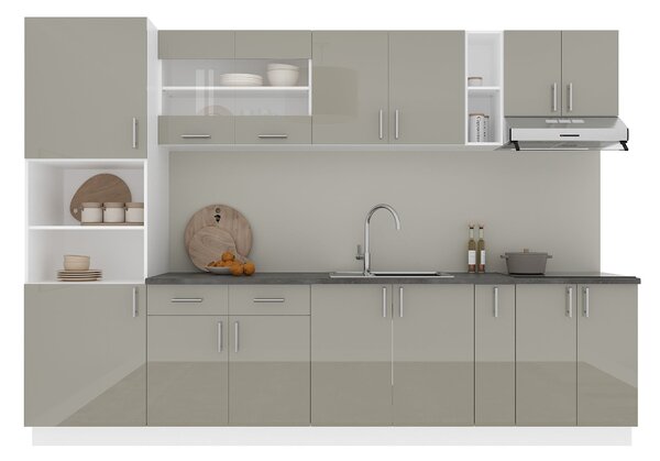 Set haaus V26, Gri Lucios/Alb, MDF, Blat Thermo 28 mm, L 300 cm