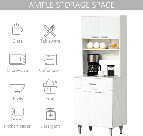 HOMCOM Dulap Mare de Bucătărie Clasic, Design Elegant din Lemn, Finisaj Alb, Spațios și Versatil, Ideal pentru Orice Bucătărie | Aosom Romania