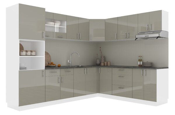 Set haaus V36, Gri Lucios/Alb, MDF, Blat Thermo 28 mm, L 280 x 220 cm