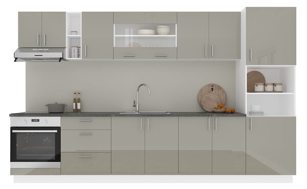 Set haaus V31, Gri Lucios/Alb, MDF, Blat Thermo 28 mm, L 340 cm