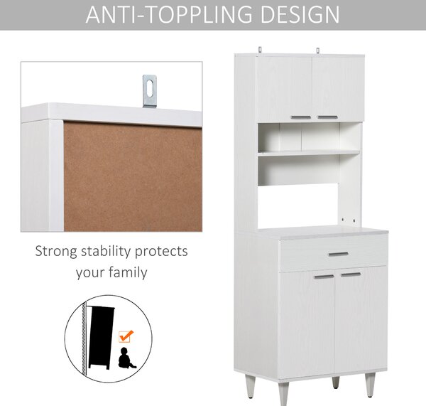HOMCOM Dulap Mare de Bucătărie Clasic, Design Elegant din Lemn, Finisaj Alb, Spațios și Versatil, Ideal pentru Orice Bucătărie | Aosom Romania