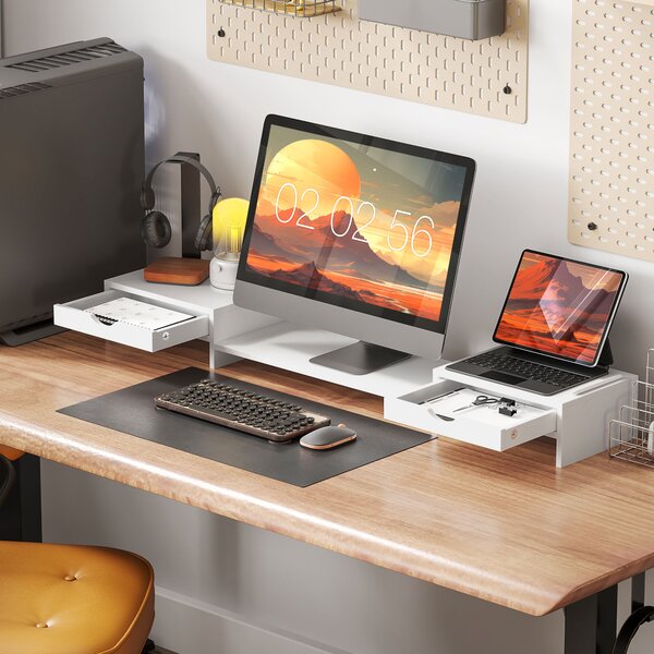 HOMCOM Suport pentru Monitor Reglabil, Alb | Aosom Romania