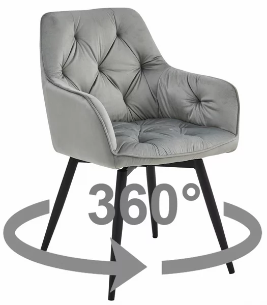 Scaun de masa rotativ JORK360 VELVET, gri deschis