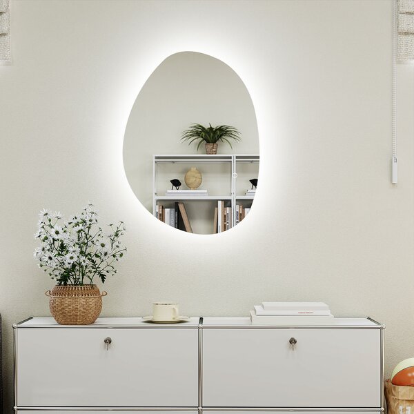HOMCOM Oglindă de Baie LED cu Comutator Tactil Inteligent și Intensitate Reglabilă, 80x5x60 cm, Argintiu | Aosom Romania
