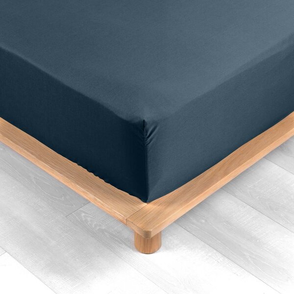 Cearceaf albastru închis din bumbac percal cu elastic 160x200 cm Percaline – douceur d'intérieur