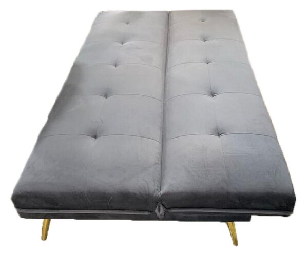 Canapea extensibila MORITZ, gri/auriu, stofa catifelata/metal, 181x88/106x80 cm