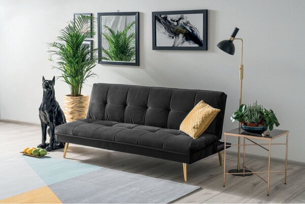 Canapea extensibila MORITZ, gri/auriu, stofa catifelata/metal, 181x88/106x80 cm