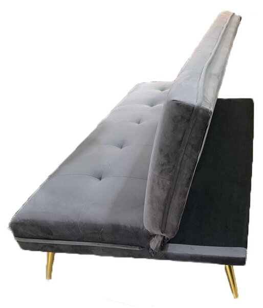 Canapea extensibila MORITZ, gri/auriu, stofa catifelata/metal, 181x88/106x80 cm