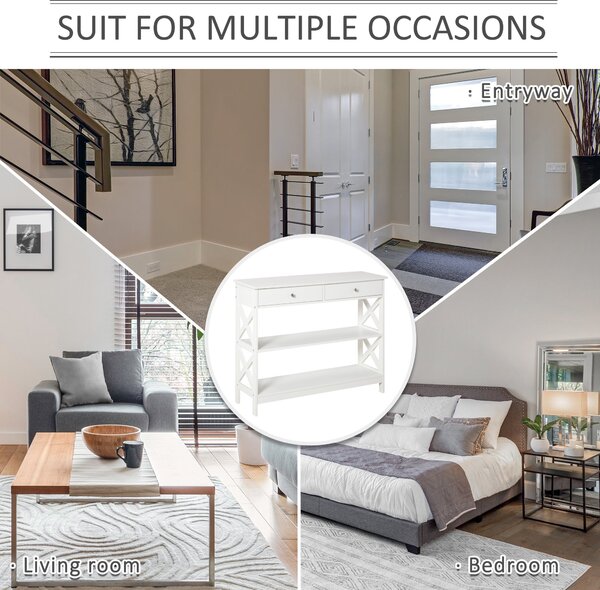 HOMCOM Masă Consolă Alba cu 2 Sertare și Rafturi Reglabile, pentru Intrare și Living, 100x30.5x80 cm | Aosom Romania