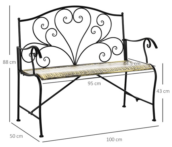 Banca Metal Gradina Outsunny,banca gradina din Fier Stil Vintage 2 Locuri Negru | Aosom Romania