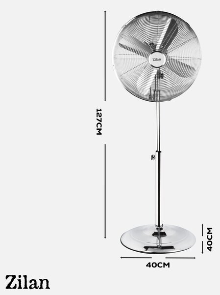 Ventilator inox cu picior ZILAN ZLN1112 - 50W, 3 trepte, inaltime 88-120cm