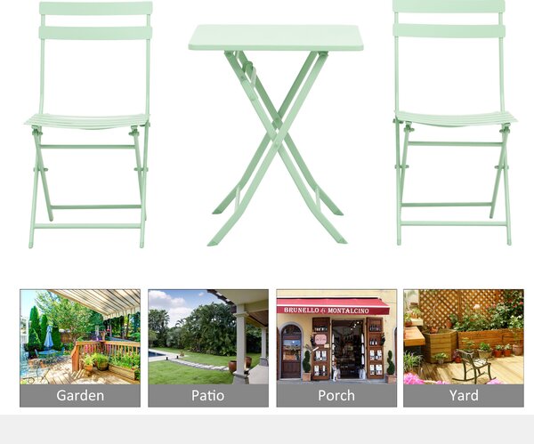 Outsunny Set Mobilier de Grădină Pliabil din Metal Verde Masă și Scaune pentru Spații Exterioare și Terasă Design Compact | Aosom Romania