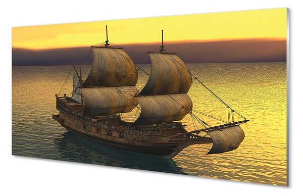 Tablouri pe sticlă cer galben navă de mare