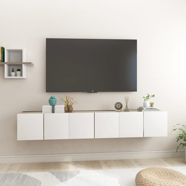 Dulapuri TV suspendate 3 buc. alb și stejar sonoma 60x30x30 cm