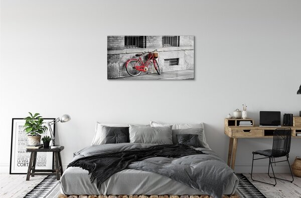 Tablouri pe sticlă bicicletă roșie cu un coș