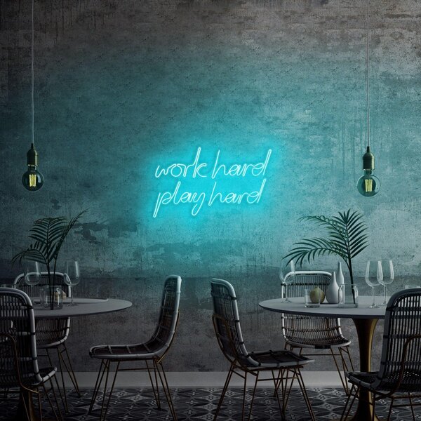 Aplica de Perete Neon Work Hard Play Hard, 55x36 cm