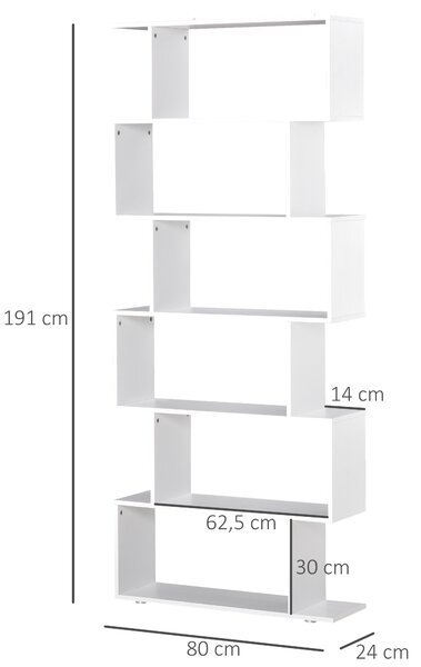 HOMCOM Bibliotecă din Lemn cu 6 Rafturi, 80x24x191 cm, Alb | Aosom Romania