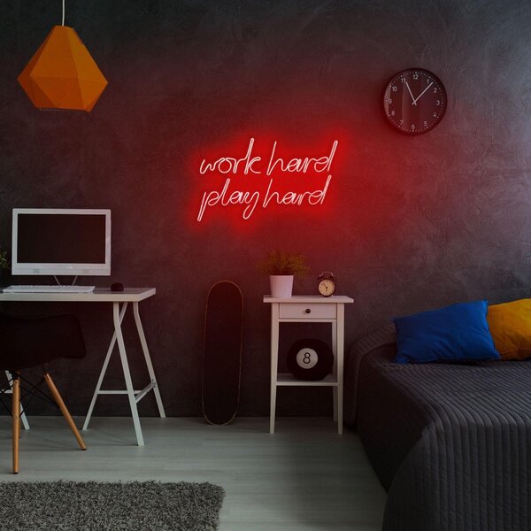 Aplica de Perete Neon Work Hard Play Hard, 55x36 cm