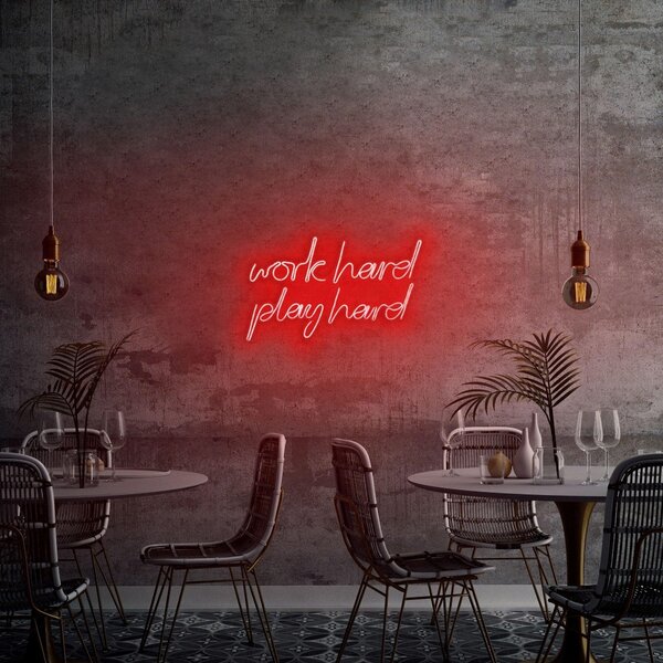 Aplica de Perete Neon Work Hard Play Hard, 55x36 cm