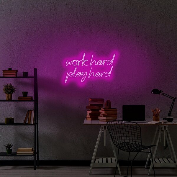 Aplica de Perete Neon Work Hard Play Hard, 55x36 cm