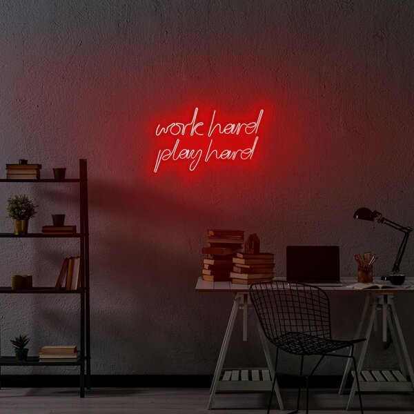 Aplica de Perete Neon Work Hard Play Hard, 55x36 cm