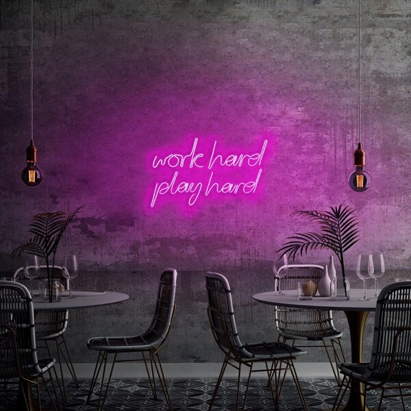 Aplica de Perete Neon Work Hard Play Hard, 55x36 cm