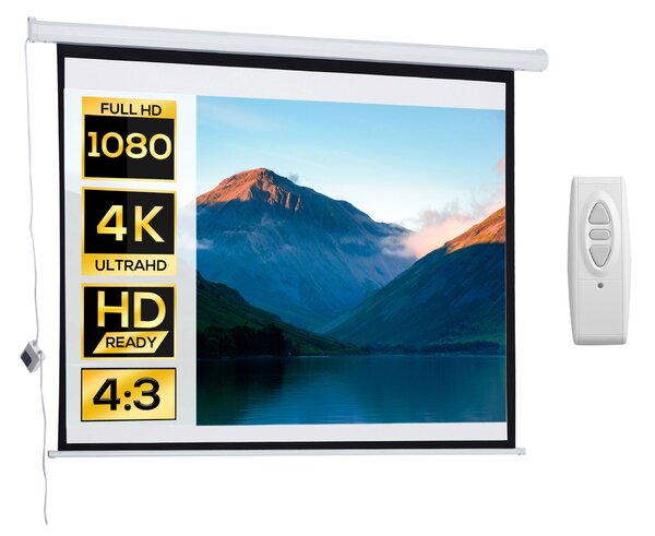 HOMCOM Ecran Proiecție Motorizat 84 Inch pentru Home Cinema, Sistem de Rulare Automat, Ideal pentru Filme și Prezentări, Alb | Aosom Romania