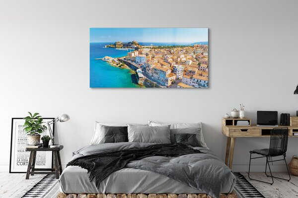 Tablouri pe sticlă Marea Grecia coasta de oraș
