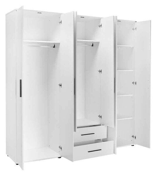 Dulap Haine Adore White, 6 usi, 2 sertare, Alb, 206x213x52 cm