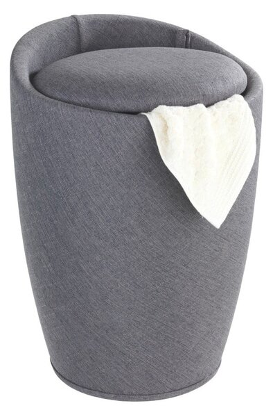 Coș de rufe și taburet, 2 în 1, Wenko Linen Look, gri, 20 l