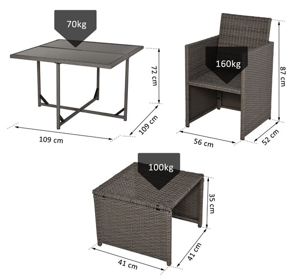 Outsunny Set Mobilier Grădină Extern Ratan 9 Piese, Masă, 4 Scaune, 4 Taburete, Maro | Aosom Romania