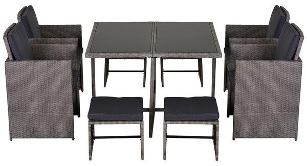 Outsunny Set Mobilier Grădină Extern Ratan 9 Piese, Masă, 4 Scaune, 4 Taburete, Maro | Aosom Romania