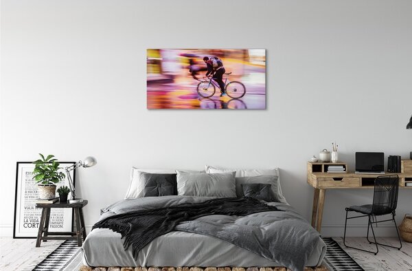 Tablouri pe sticlă Biciclete lumini om