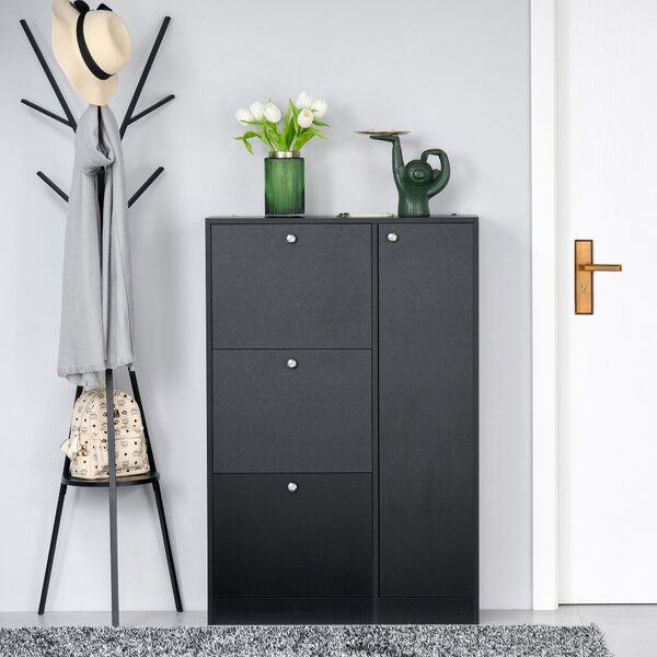 HOMCOM mobilier pentru hol cu ușă pentru pantofi modern din lemn negru 80x24x120cm | Aosom Ro
