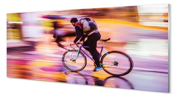 Tablouri pe sticlă Biciclete lumini om