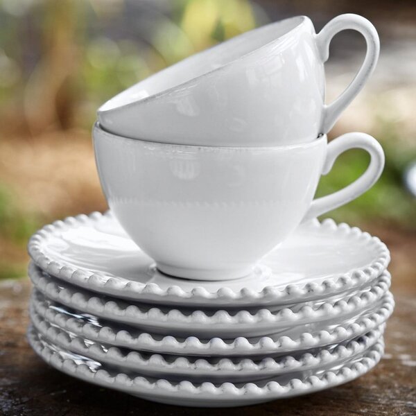Ceașcă și farfurioară din gresie ceramică Costa Nova Pearl, 250 ml, alb